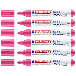 Lot de 6 marqueurs textiles permanents pointe ronde 2-3 mm - EDDING - Rose Fluorescent
