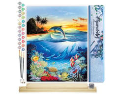 Peinture par Numéro Figured'Art - Dauphins dans le lagon - Kit de Loisir Créatif DIY Numéro d'Art Complet - 40x50cm toile roulée + châssis en bois à monter