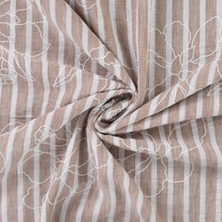 Tissu Aspect Lin rayures et fleurs sur fond Taupe