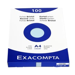 Étui de 100 fiches - bristol uni non perforé 210x297mm - Bleu ciel - Exacompta