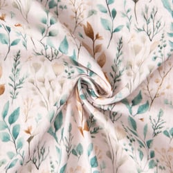 Tissu Double gaze de Coton digital Feuillage Mariva sur fond Ecru
