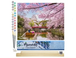 Peinture par Numéro Figured'Art - Fleurs de cerisiers au Japon - Kit de Loisir Créatif DIY Numéro d'Art Complet - 40x50cm toile roulée + châssis en bois à monter