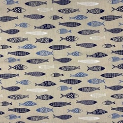 Tissu Toile de Coton Sardines Bleues sur fond Naturel