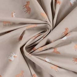 Tissu Jersey Coton imprimé Sacha petits chevaux sur fond Beige