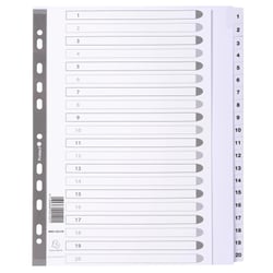 Intercalaires imprimés à touches plastifiées - 20 touches 1 à 20 - A4 maxi - Blanc - x 15 - Exacompta