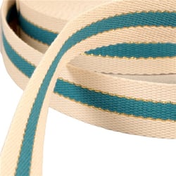 Bobine 20m sangle 3 bandes fil métal coton 30mm bleu canard