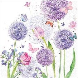 Lot de 4 serviettes en papier découpage collage 33 cm FLEUR MAUVE ROSE PAPILLON F 651
