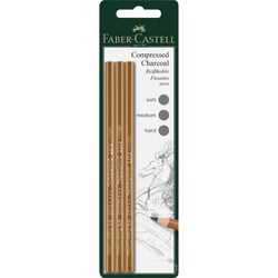 Crayons fusain - Sec - Noir intense - Tendre, moyen, dur - Faber-Castell - 3 pièces