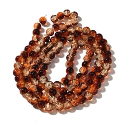 Fil de 105 Perles ronde en verre craquelé cristal 8 mm MARRON BRUN