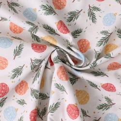 Tissu Coton imprimé  Célestine boules de Noël sur fond Blanc - Au mètre