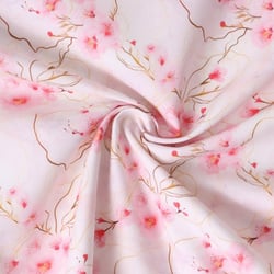 Tissu Coton imprimé  Sakurine fleurs Roses sur fond Rose pâle - Au mètre