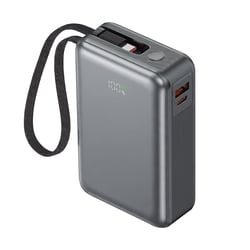 Akashi PowerBank 20000mAh 65W Double Port USB avec Câble Dragonne USB-C Intégré Gris