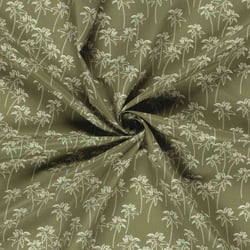 Tissu Short de bain déperlant recyclé Palmiers sur fond Vert olive