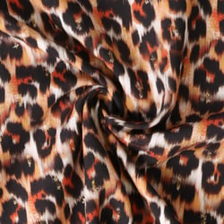 Tissu Viscose Lurex Féline taches fauves et noirs sur fond Blanc