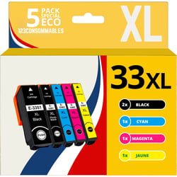 123CONSOMMABLES - 33XL - Pack 5 Cartouches d'encre Compatible pour Epson 33 XL pour Expression Premium XP-540 XP-530 XP-830 XP-7100 XP-900 XP-640 XP-630 XP-635 XP-645 - 123CONSOMMABLES