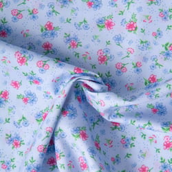 Tissu Popeline de Coton légère Jardin celeste sur fond Bleu ciel