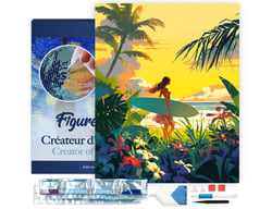 Diamond Painting Broderie Diamant Figured’Art 40x50cm toile tendue sur châssis en bois - diamants carrés - Surfeuse au coucher du soleil