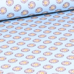 Tissu Jersey Coton Bio Roues de tracteurs sur fond Bleu