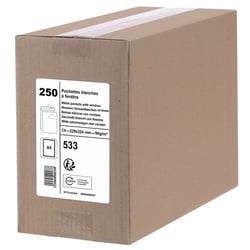 Enveloppes - Blanche - C4 - 229x324mm - Autocollante - Avec fenêtre - Carton de 250 - GPV
