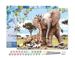 Peinture par Numéro Figured'Art avec Cadre - Amis Eléphant & Girafe - Kit de Loisir Créatif DIY Numéro d'Art - 40x50cm toile tendue sur châssis