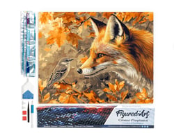 Diamond Painting Broderie Diamant Figured’Art 40x50cm toile entière roulée avec diamants carrés - Renard et oiseau en Automne