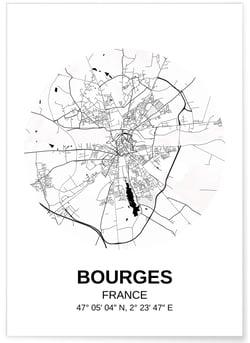 Affiche Carte Bourges | A3 : 29,7x42cm
