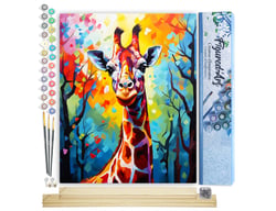 Peinture par Numéro Figured'Art - Girafe Colorée Abstraite - Kit de Loisir Créatif DIY Numéro d'Art Complet - 40x50cm toile roulée + châssis en bois à monter