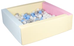 Piscine à balles carrée avec 200 balles – rose, bleu, jaune (pastel)/blanc, bleu clair, gris - Velinda