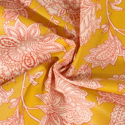 Tissu Coton enduit Sharma fleuris sur fond Jaune curry