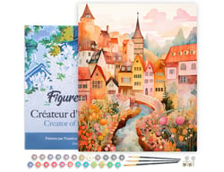 Peinture par Numéro Figured'Art avec Cadre - Village enchanté ambre - Kit de Loisir Créatif DIY Numéro d'Art Complet - 40x50cm toile tendue sur châssis