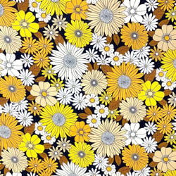 Tissu Coton imprimé Arty Ibiza jaune sur fond Noir