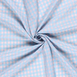 Tissu Seersucker Carreaux rose pâle sur fond Bleu ciel