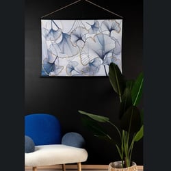 Toile Murale Kakemono suédine Gingko Bleu-Or
