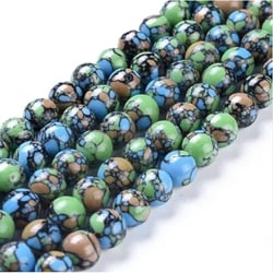 Fil de perles ronde en pierre naturelle TURQUOISE TRICOLORE 6 mm