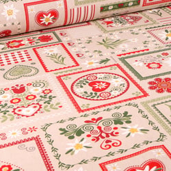 Tissu Toile de Coton Cartes fleuris sur fond Naturel