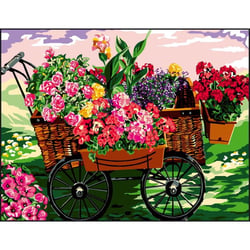 Princesse - Canevas antique Fleurs dans la brouette 50x65cm