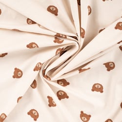 Tissu Jersey Coton imprimé Milan têtes oursons sur fond Beige