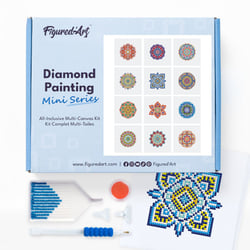 Figured’Art Mini Série Diamond Painting - Coffret Premium 12 toiles de 15x15cm Mandalas - Broderie Diamant avec Strass Carrés - Kit Complet