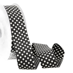 Bobine 15m Ruban pois polyester Noir et blanc