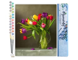 Peinture par Numéro Figured'Art - Tulipes multicolores - Kit de Loisir Créatif DIY Numéro d'Art Complet - 40x50cm sans châssis en bois
