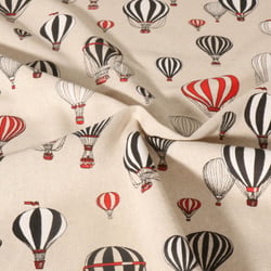 Tissu Toile de Coton Montgolfières sur fond Beige