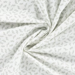 Tissu Popeline de Coton Bella rameaux Vert sur fond Blanc