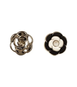 Lot de 6 boutons métal fleur perle noir et blanc