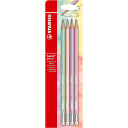Étui de 4 crayons graphite - Avec bout gomme - HB - Swano pastel - Stabilo