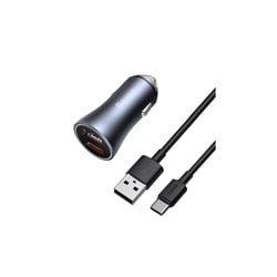 chargeur voiture baseus golden contactor pro 40w double usb qc + câble usb-c 1m – gris