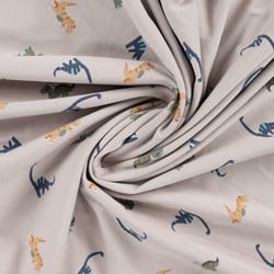 Tissu Jersey Coton imprimé Noé gentils dinosaures sur fond Beige