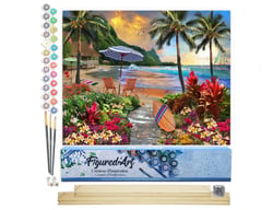 Peinture par Numéro Figured'Art - Sous les cocotiers - Kit de Loisir Créatif DIY Numéro d'Art Complet - 40x50cm toile roulée + châssis en bois à monter