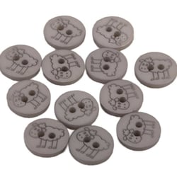 Lot de 6 boutons 2 trous mouton 15mm Gris