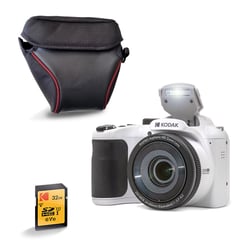 KODAK Pack Pixpro AZ255 + Carte Mémoire SD 32Go + Etui - Appareil Photo Bridge Numérique 16MP, Zoom Optique 25X, Stabilisateur, Video Full HD 1080p, Grand angle 24 mm, Ecran LCD 3 '', Pile AA - Blanc