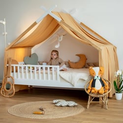 Ciel de lit cabane, toile en double gaze pois dorés